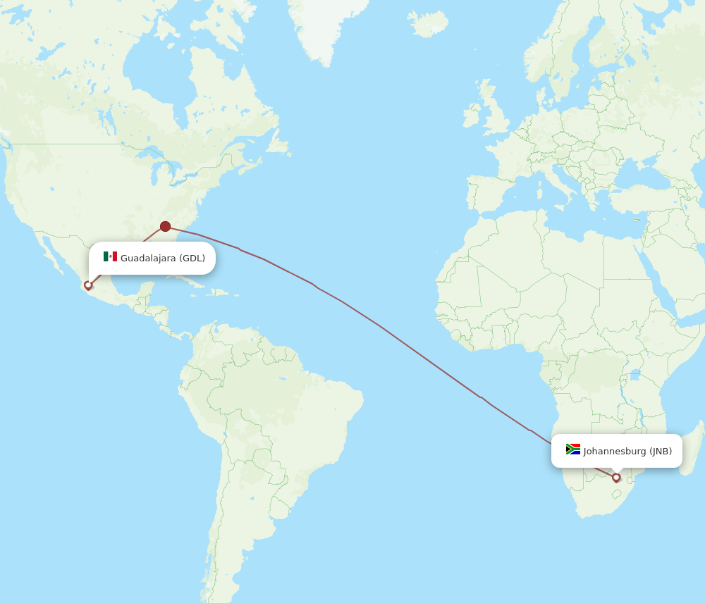 GDL-JNB flight routes