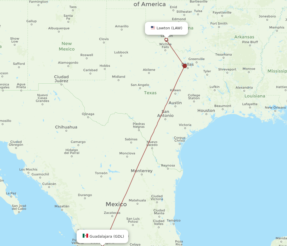 GDL to LAW flights and routes map