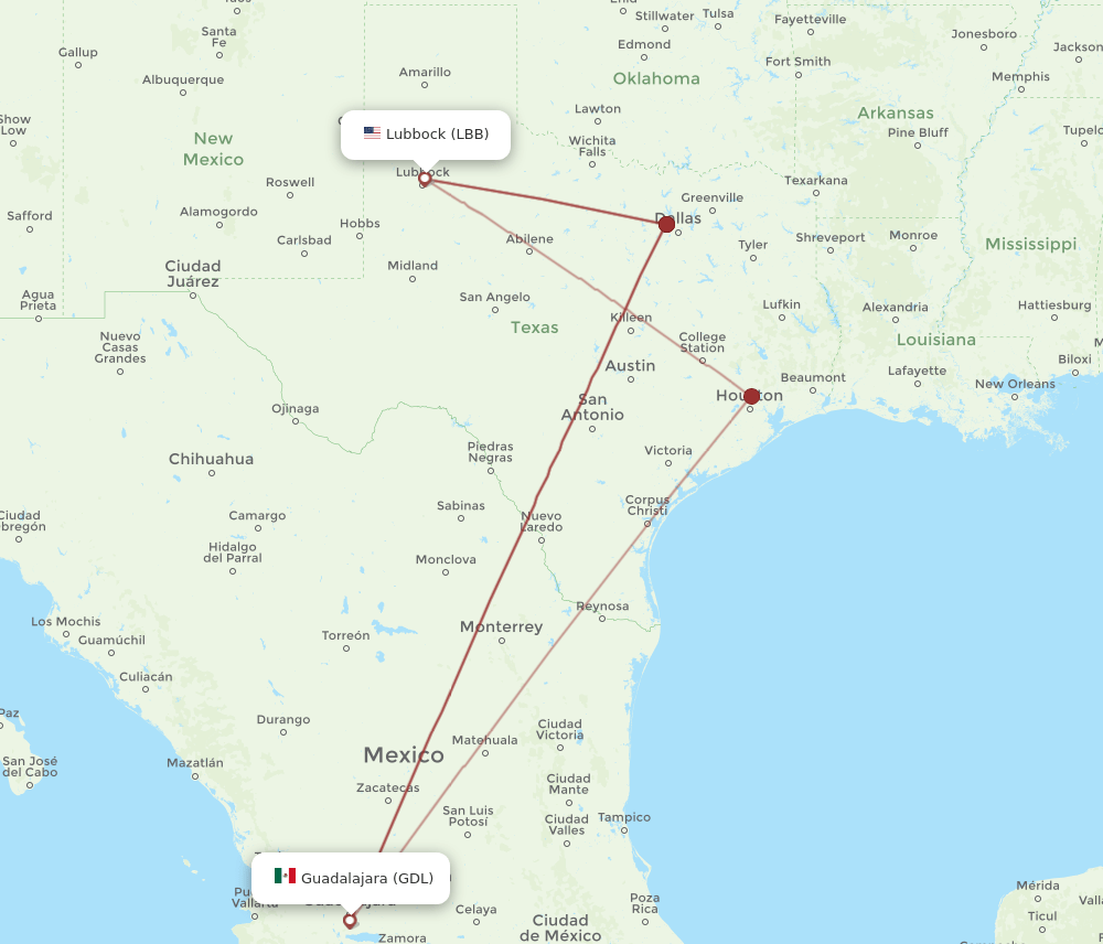 GDL-LBB flight routes