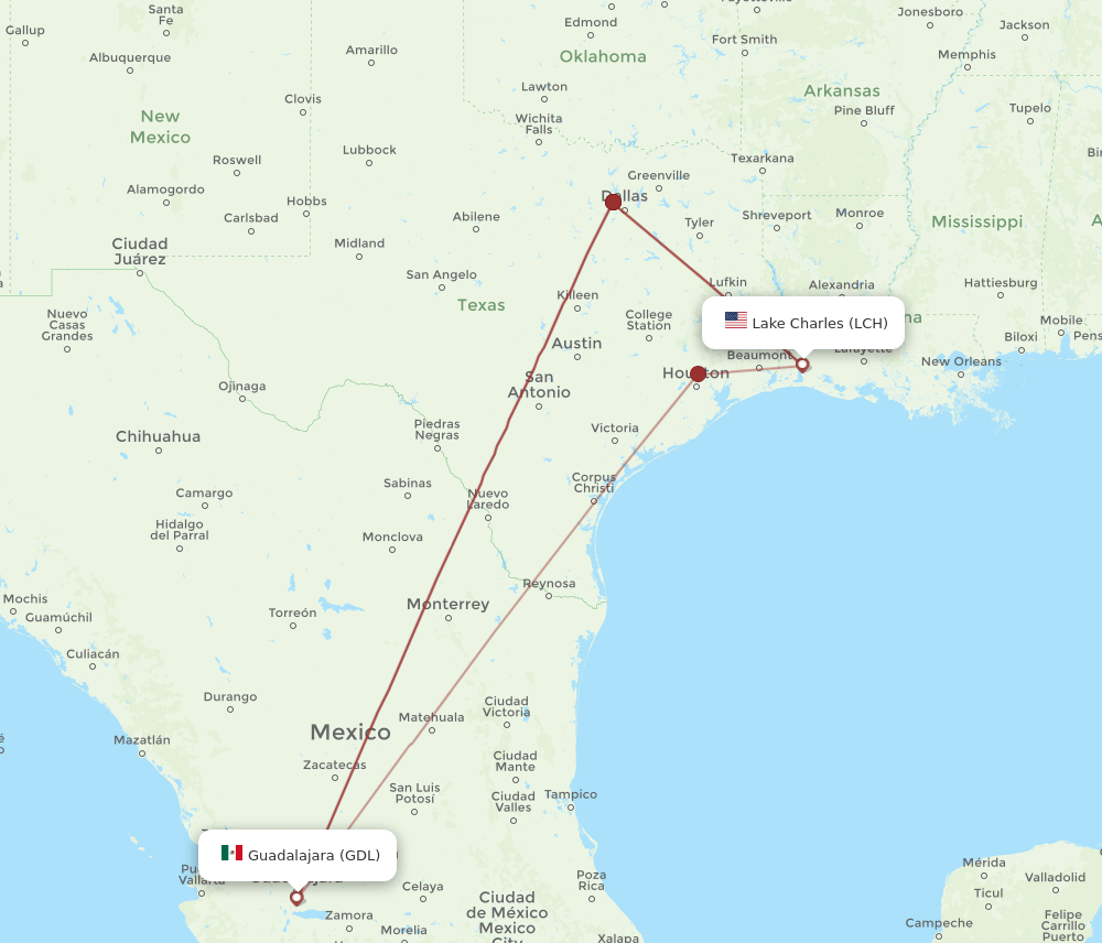 GDL-LCH flight routes