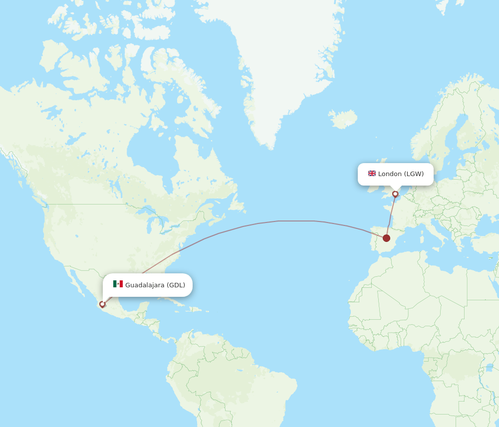 GDL-LGW flight routes