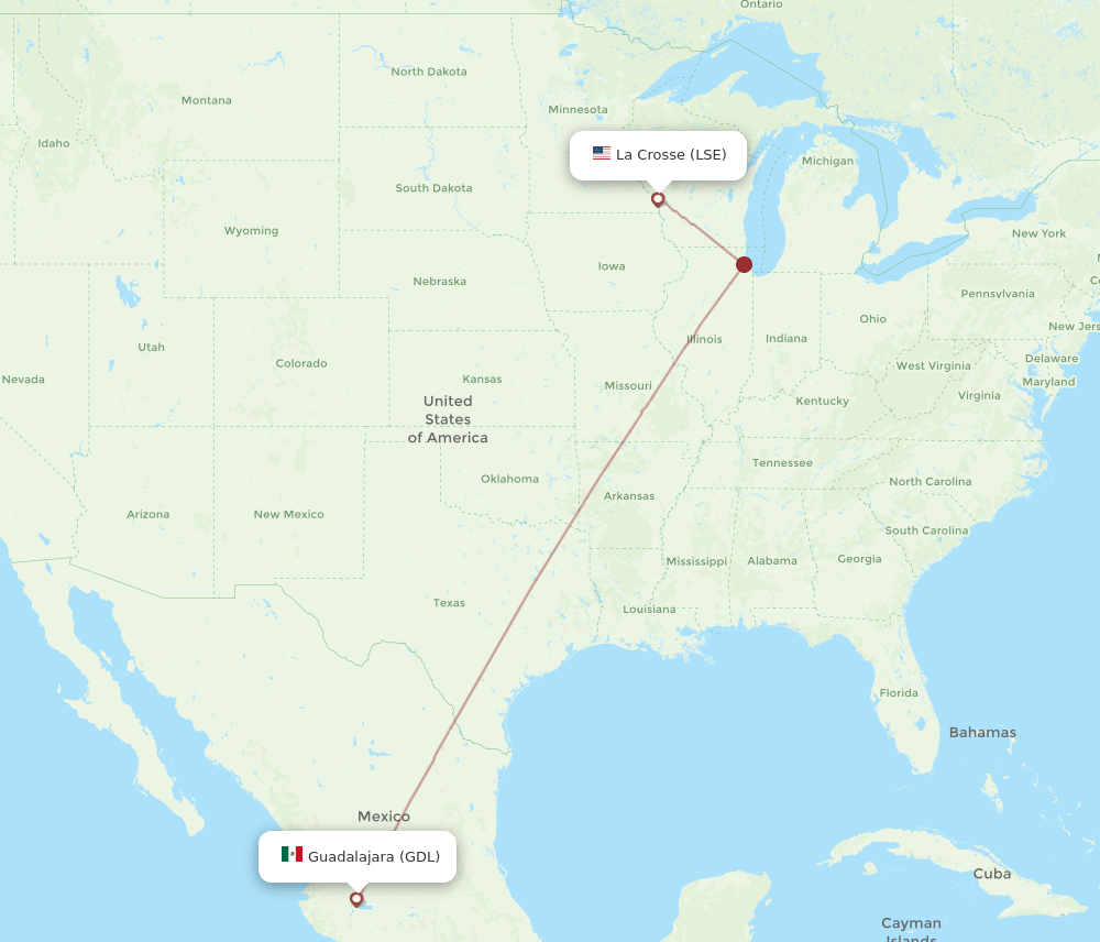 GDL-LSE flight routes