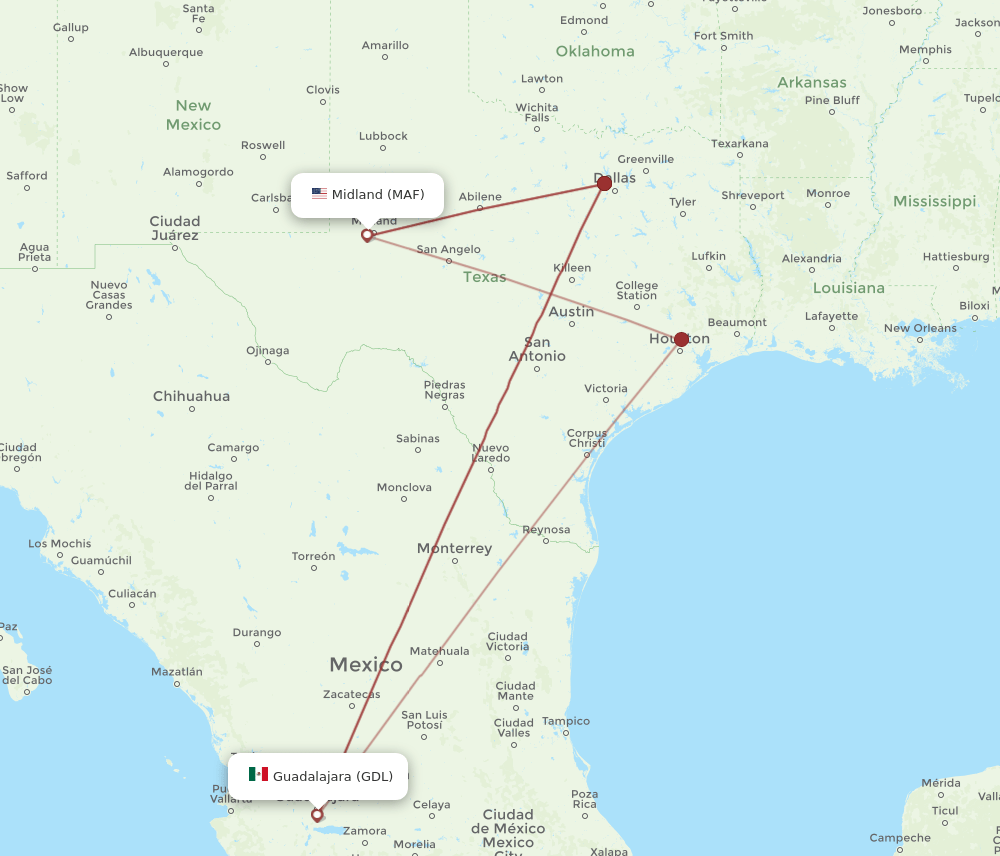 GDL-MAF flight routes