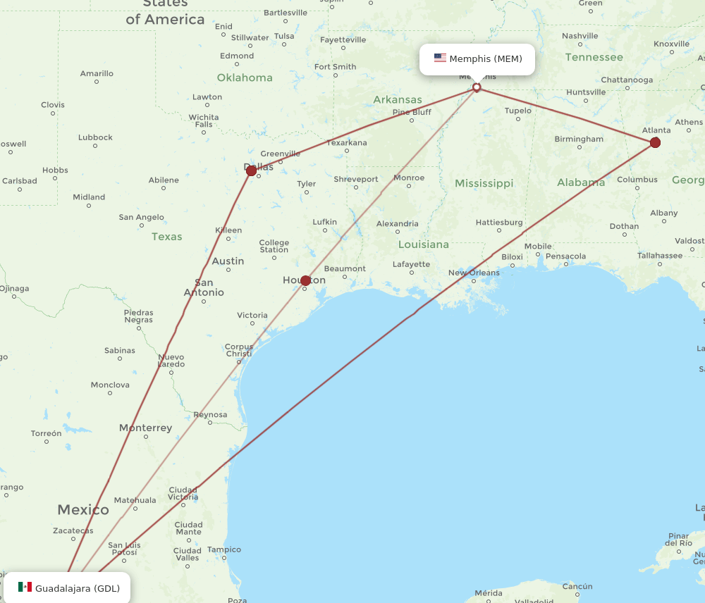 GDL-MEM flight routes