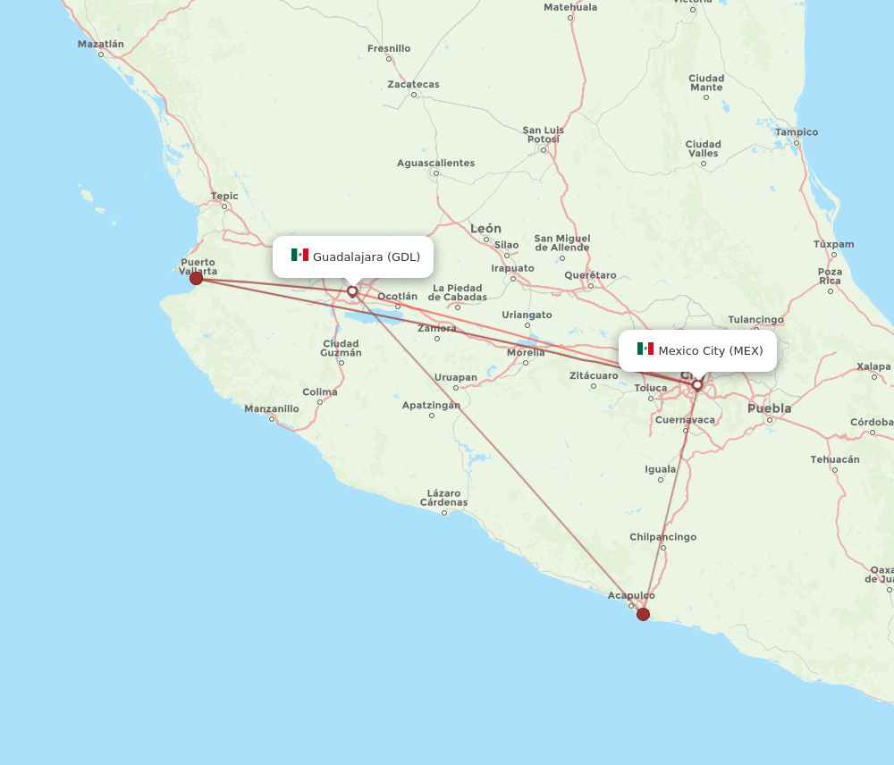 GDL-MEX flight routes