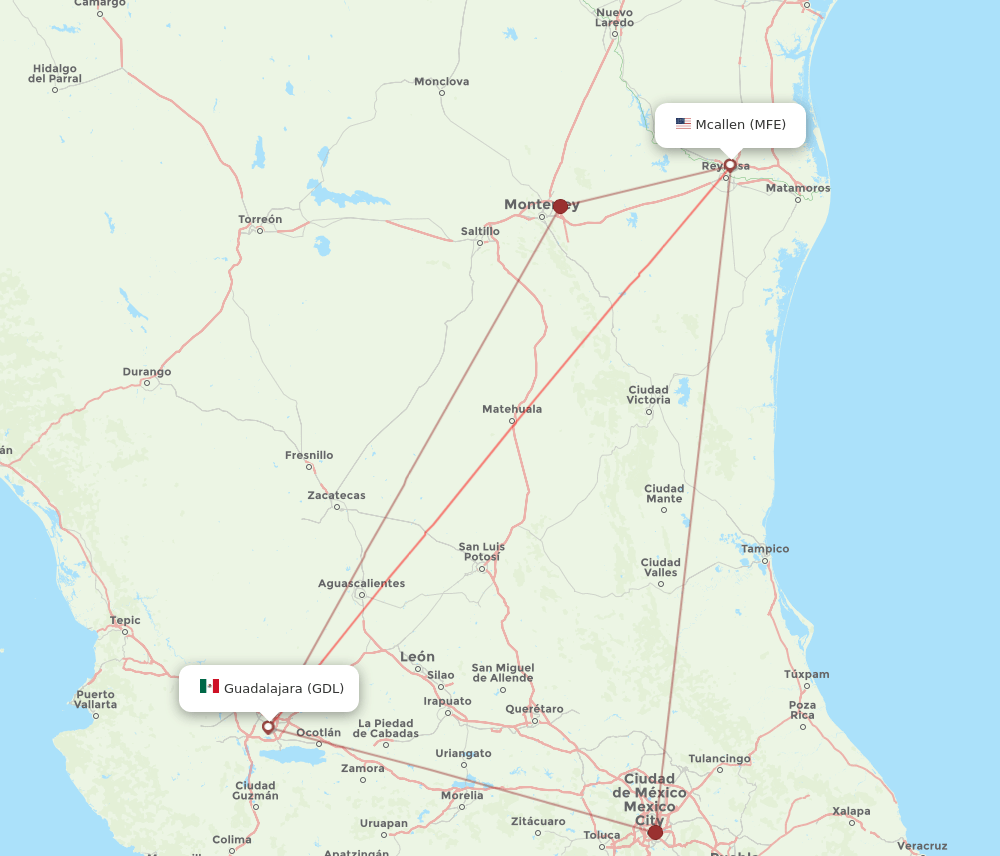 GDL-MFE flight routes