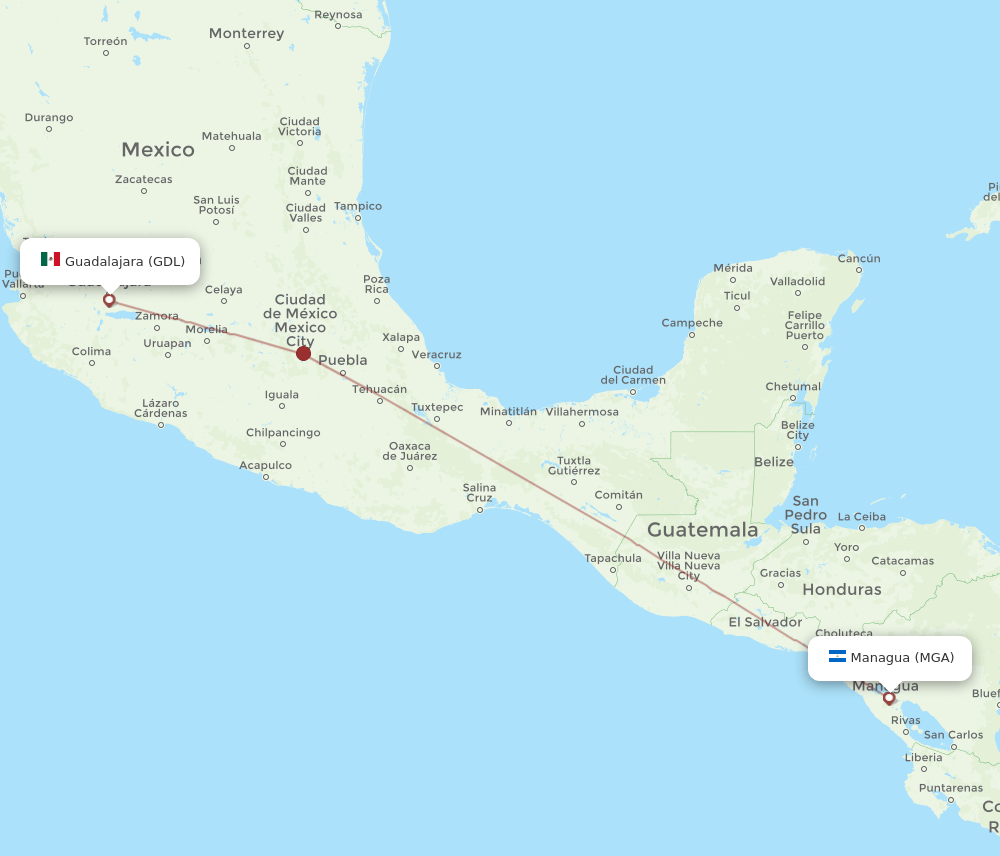GDL-MGA flight routes