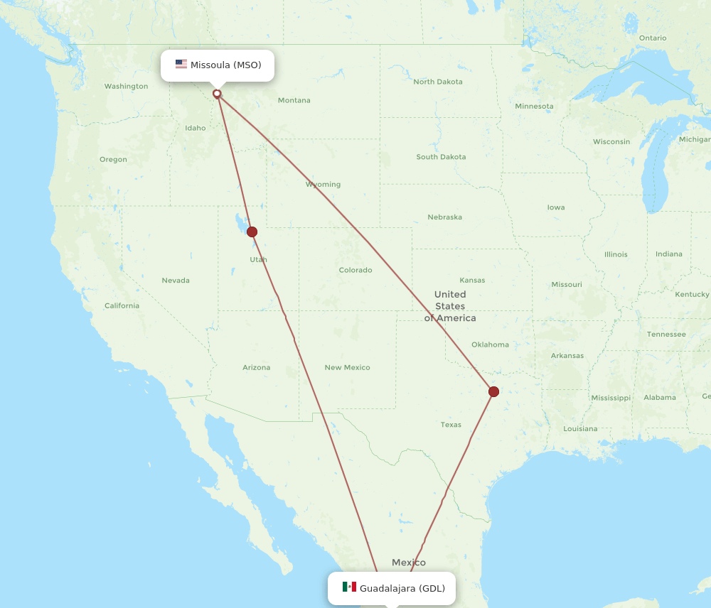 GDL-MSO flight routes