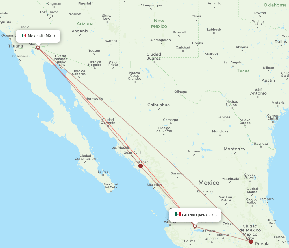GDL-MXL flight routes