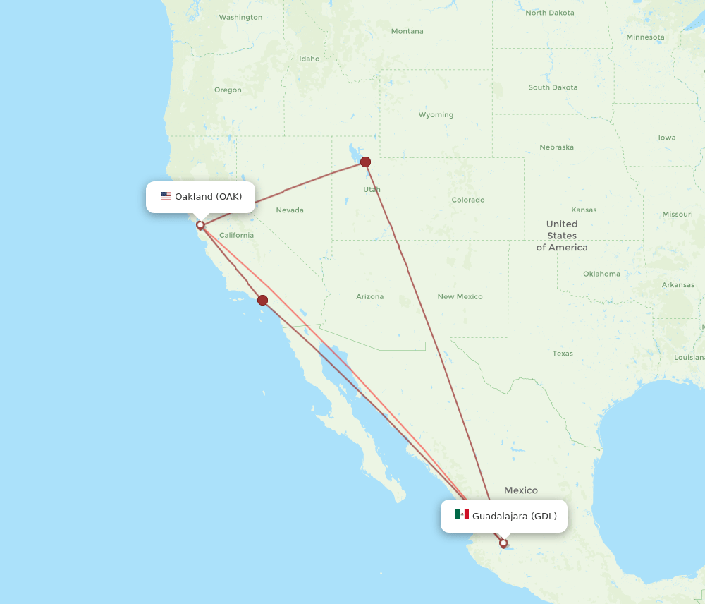 GDL-OAK flight routes