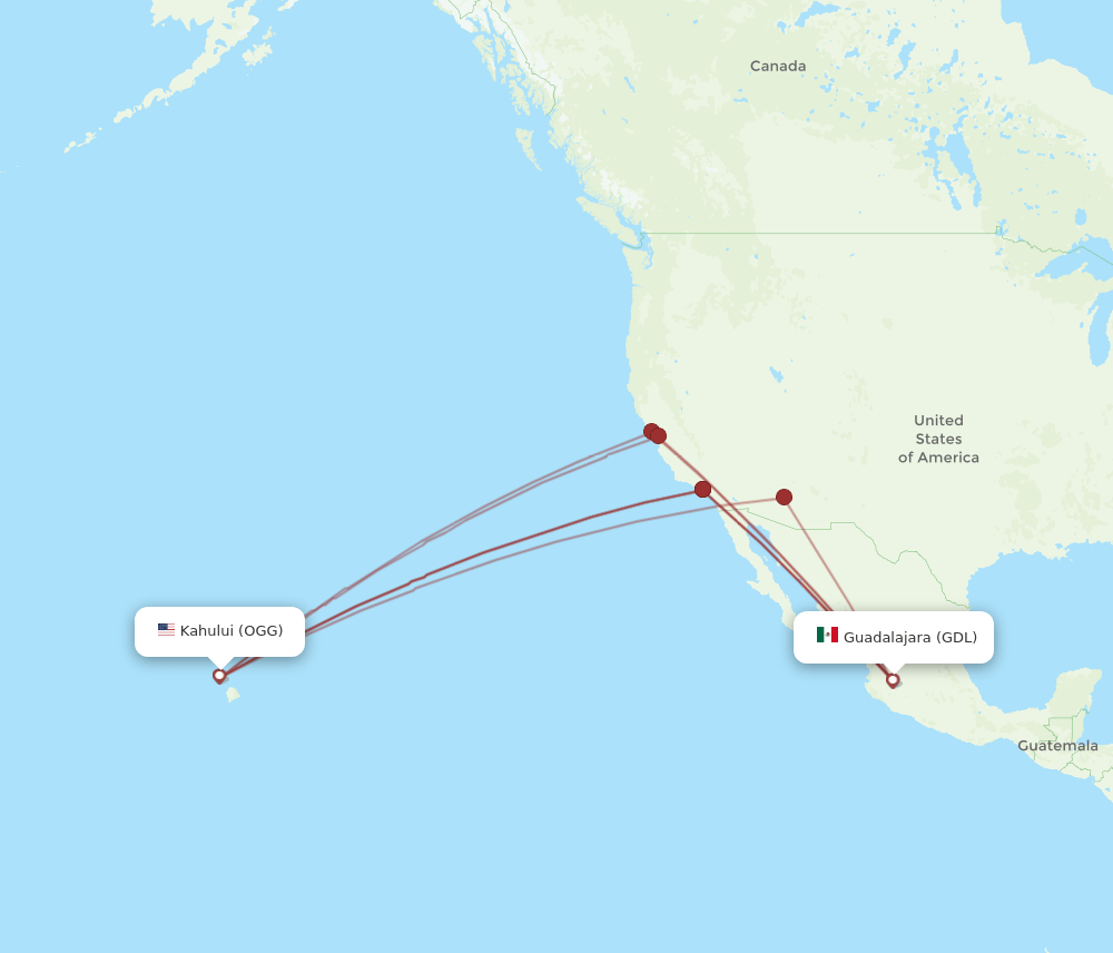 GDL-OGG flight routes