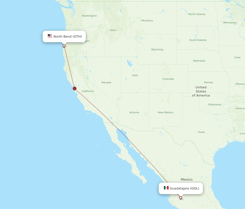 GDL to OTH flights and routes map