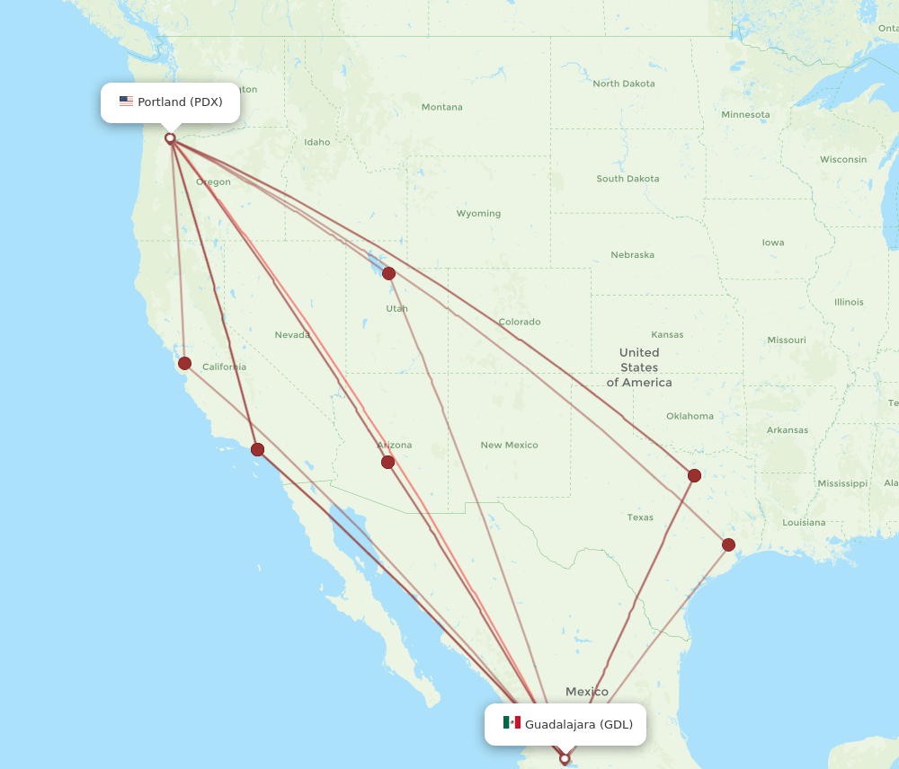 GDL-PDX flight routes