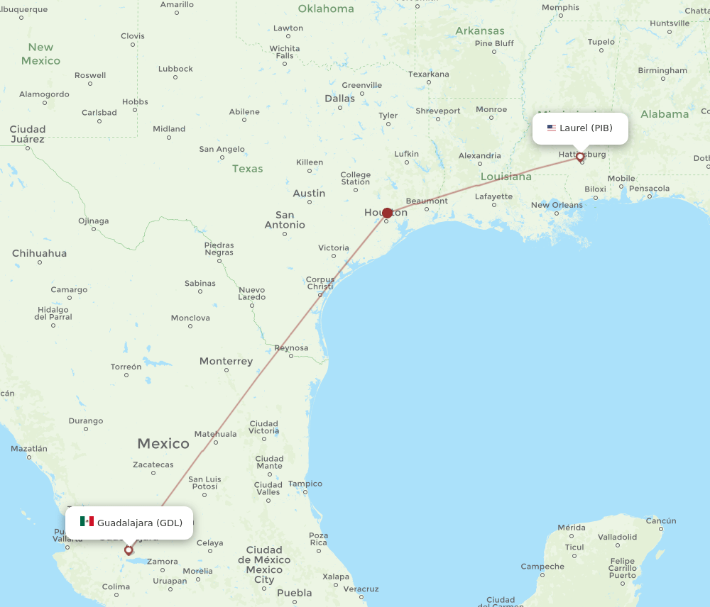 GDL-PIB flight routes