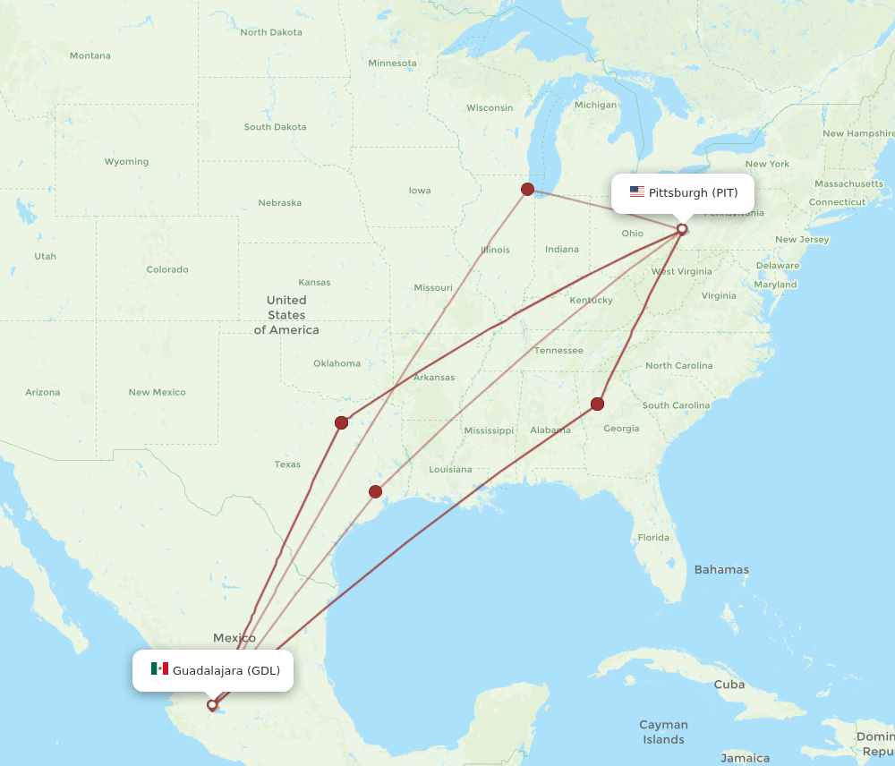 GDL-PIT flight routes