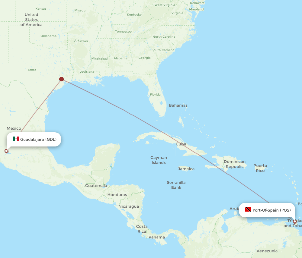 GDL-POS flight routes