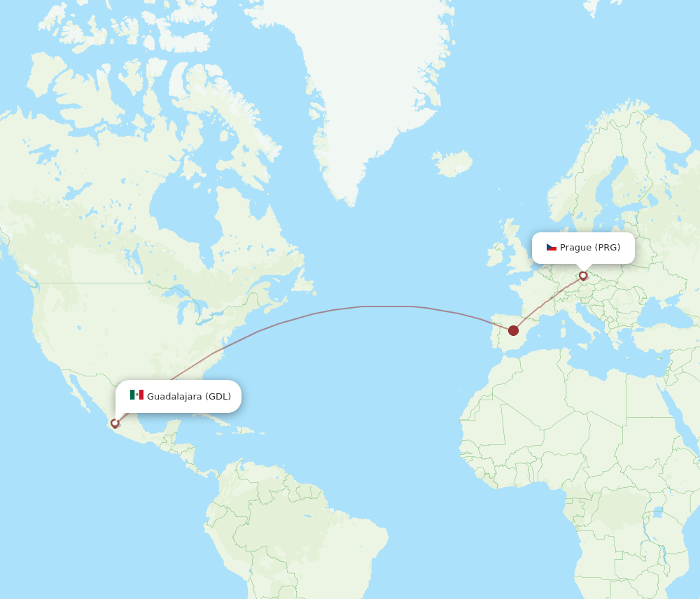 GDL-PRG flight routes