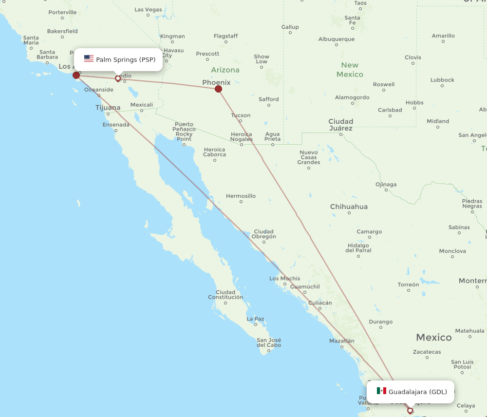 GDL-PSP flight routes