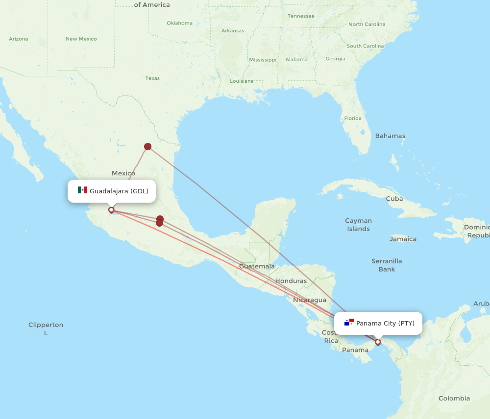 GDL-PTY flight routes