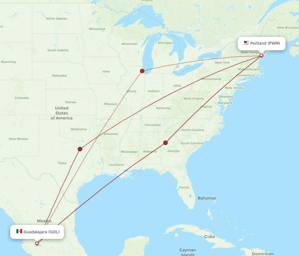 GDL-PWM flight routes