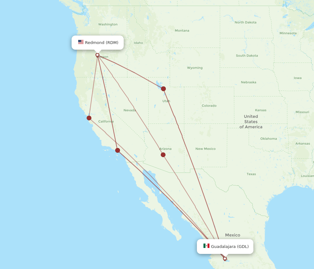 GDL to RDM flights and routes map