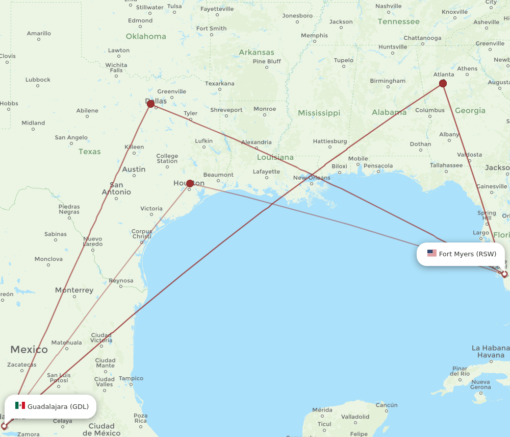 GDL-RSW flight routes