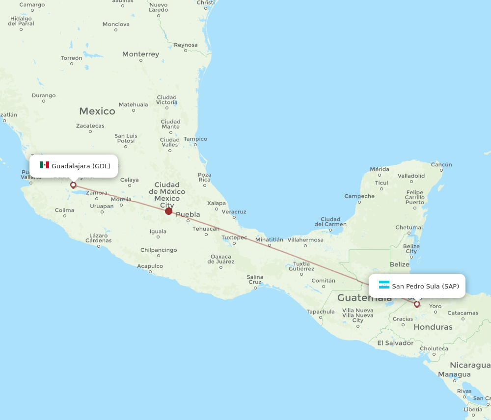 GDL-SAP flight routes