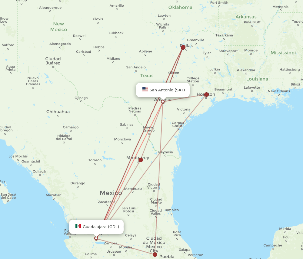 GDL-SAT flight routes
