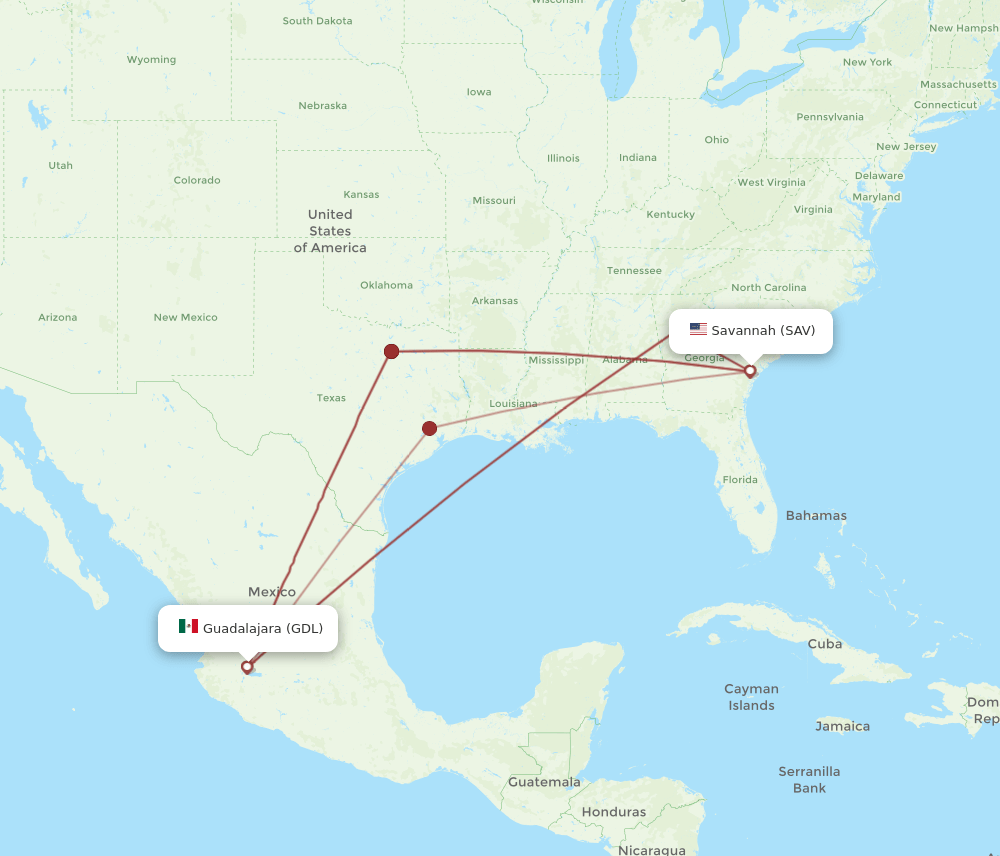 GDL-SAV flight routes