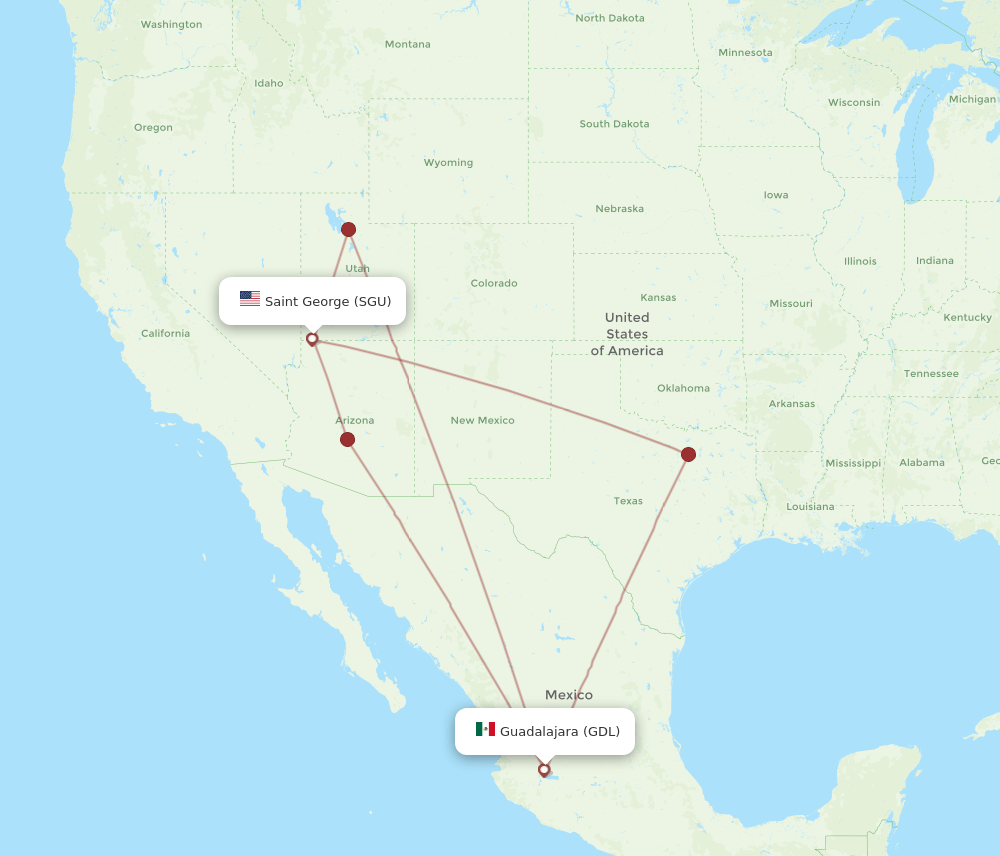 GDL to SGU flights and routes map
