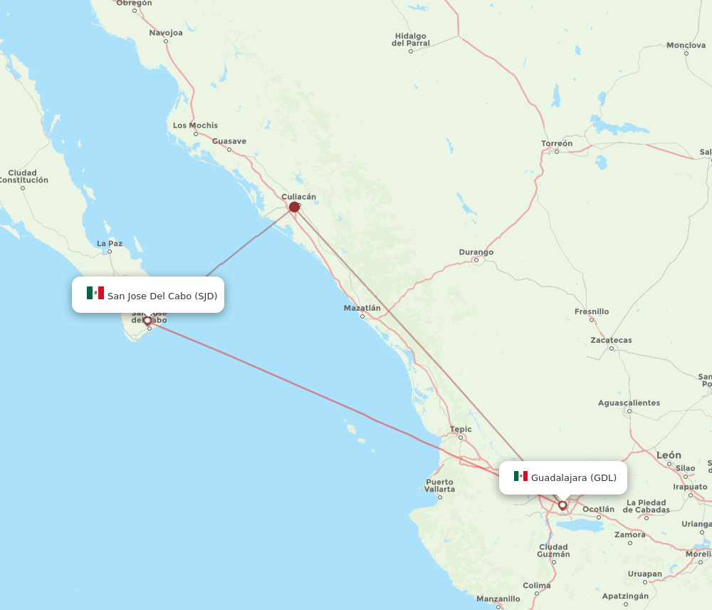 GDL to SJD flights and routes map