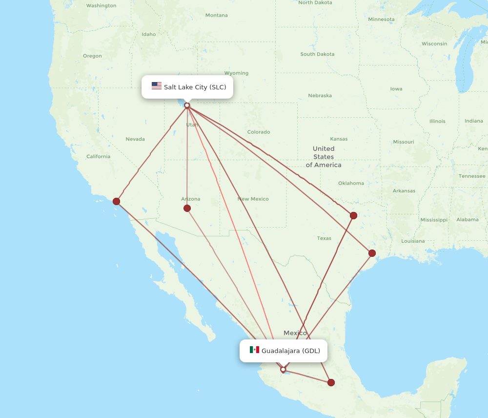 GDL to SLC flights and routes map