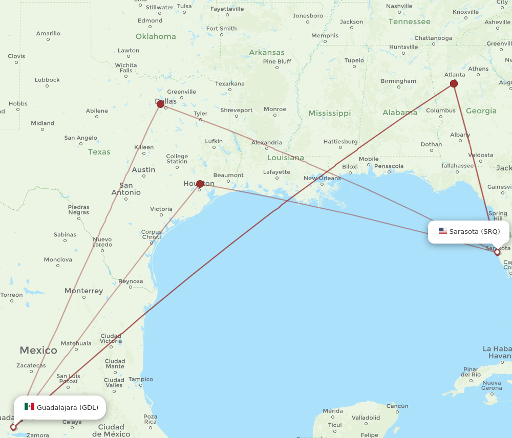 GDL-SRQ flight routes