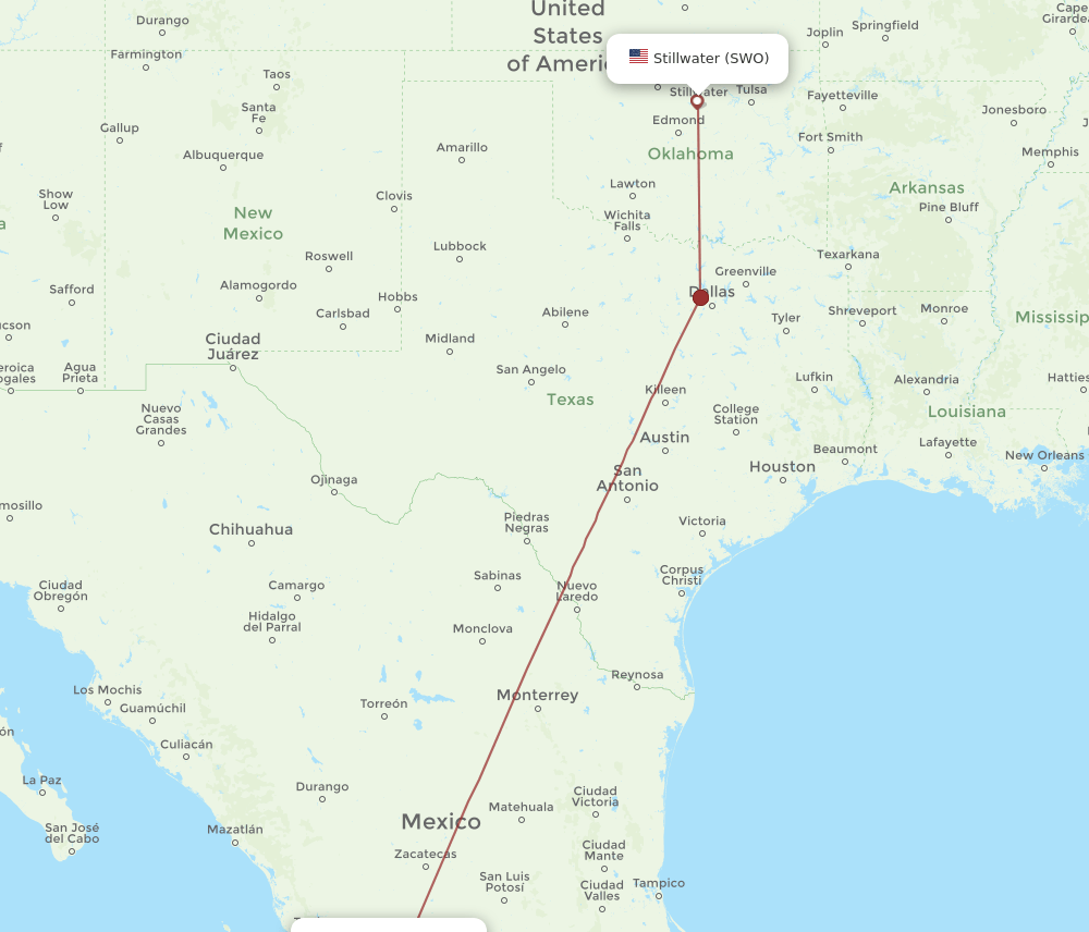 GDL-SWO flight routes