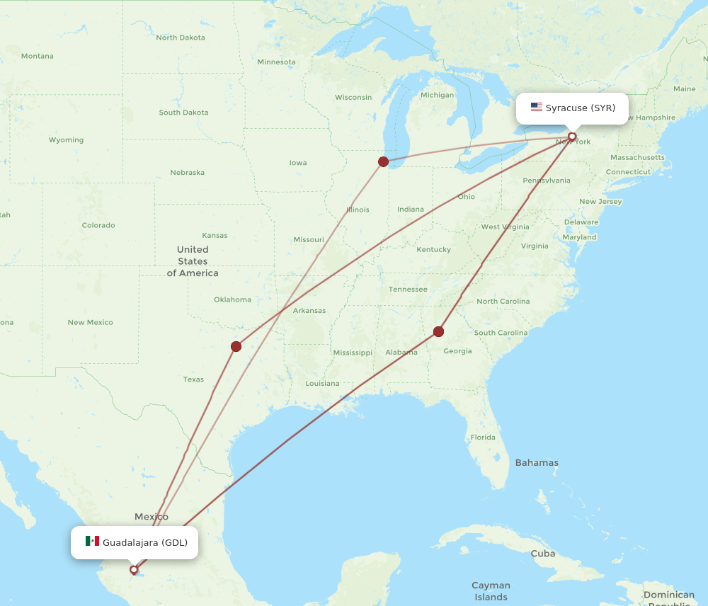 GDL-SYR flight routes