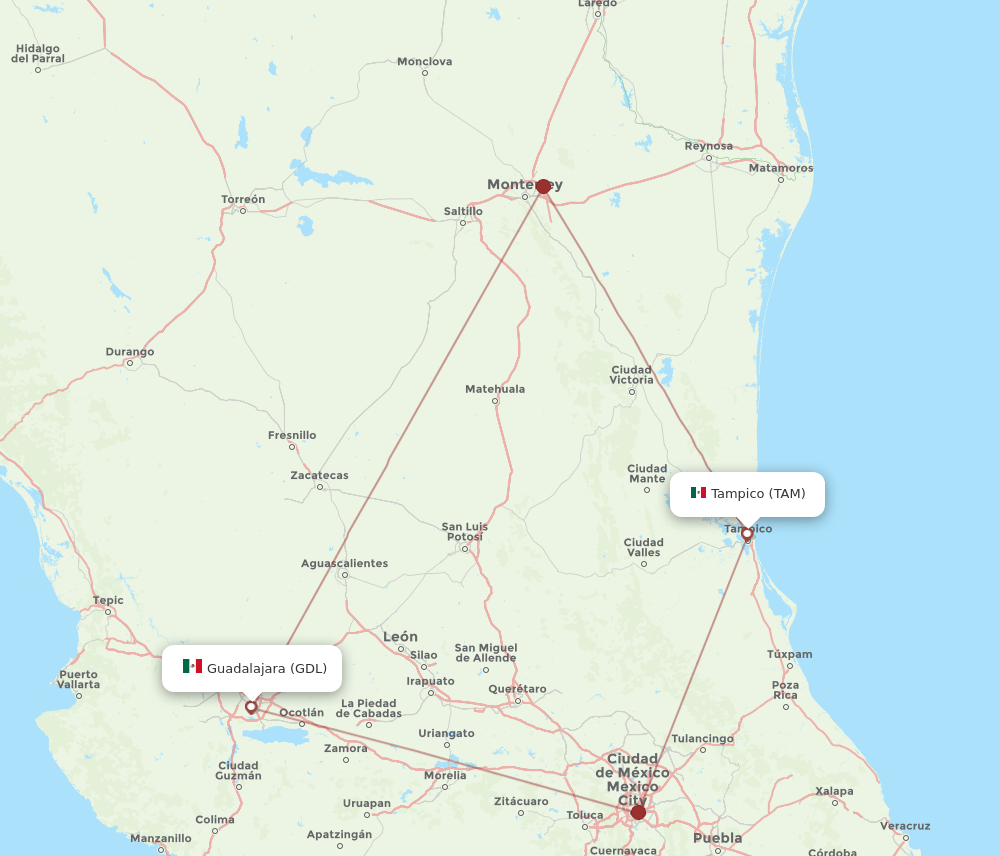 GDL-TAM flight routes
