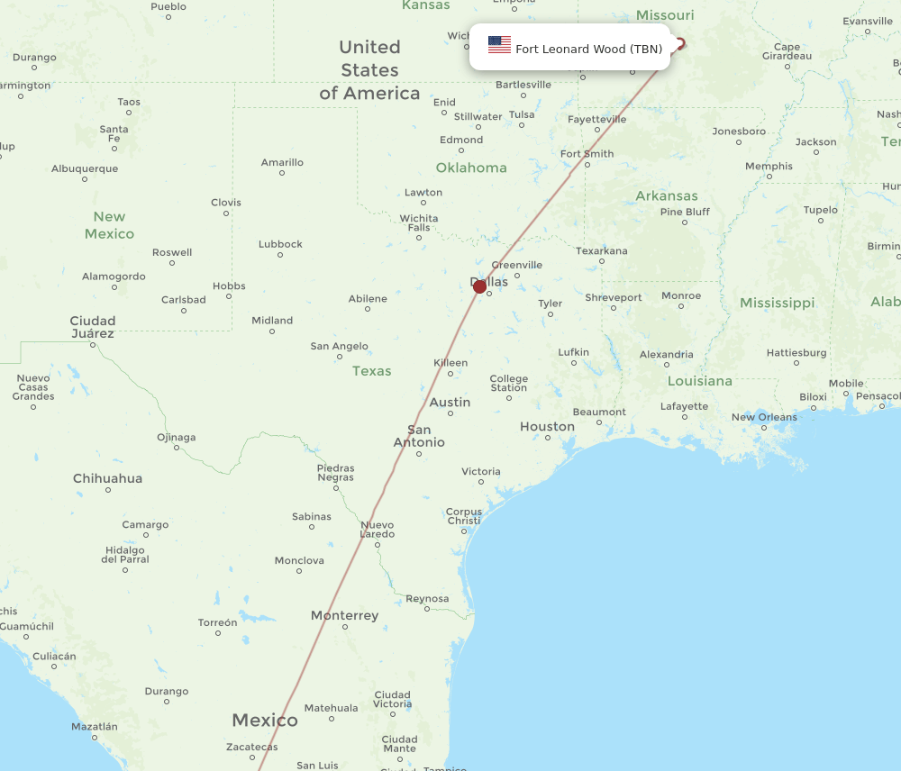 Guadalajara - Fort Leonard Wood route map and flight paths