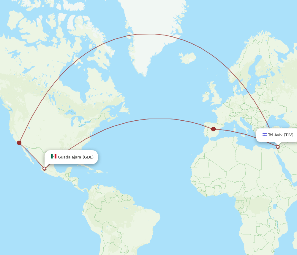GDL-TLV flight routes
