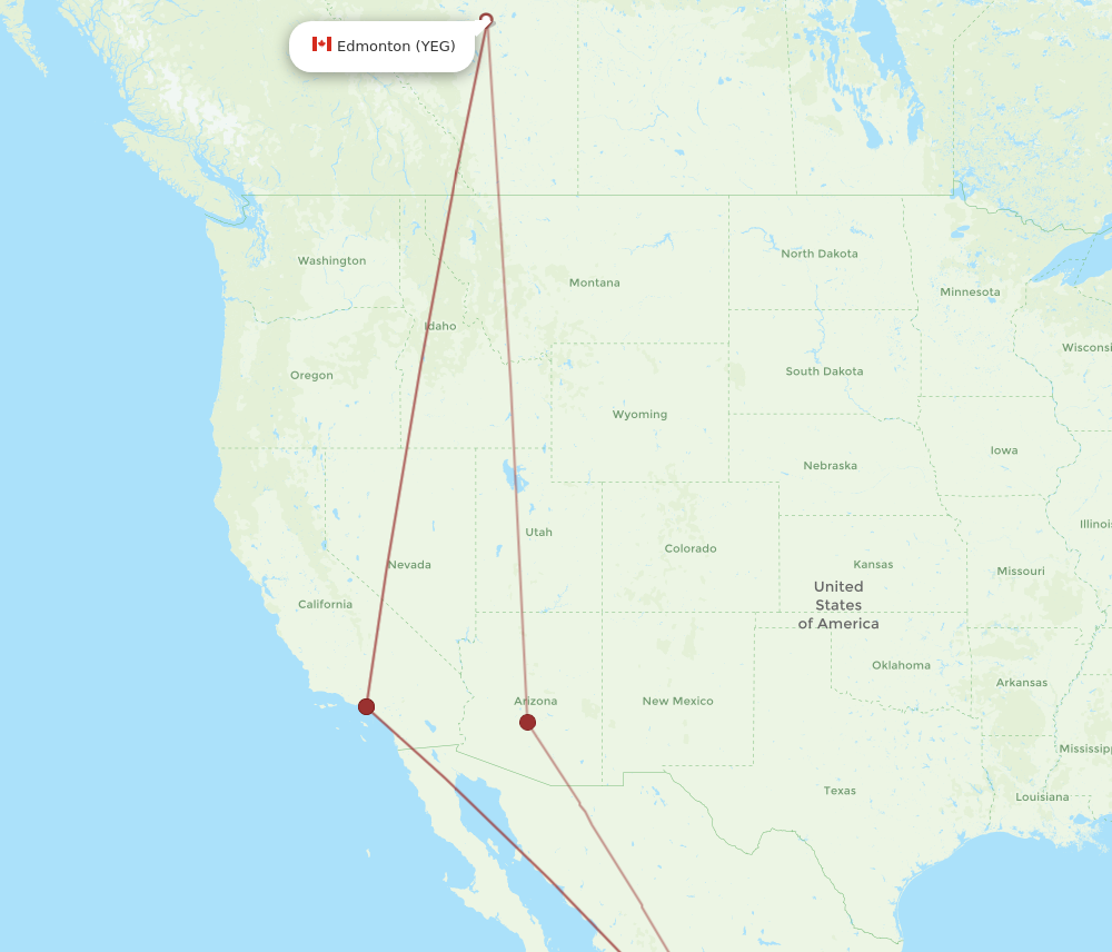 GDL to YEG flights and routes map