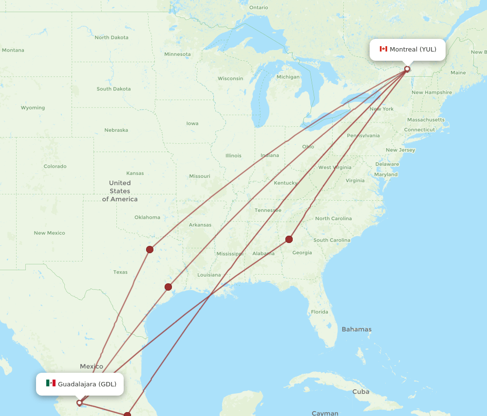 GDL-YUL flight routes
