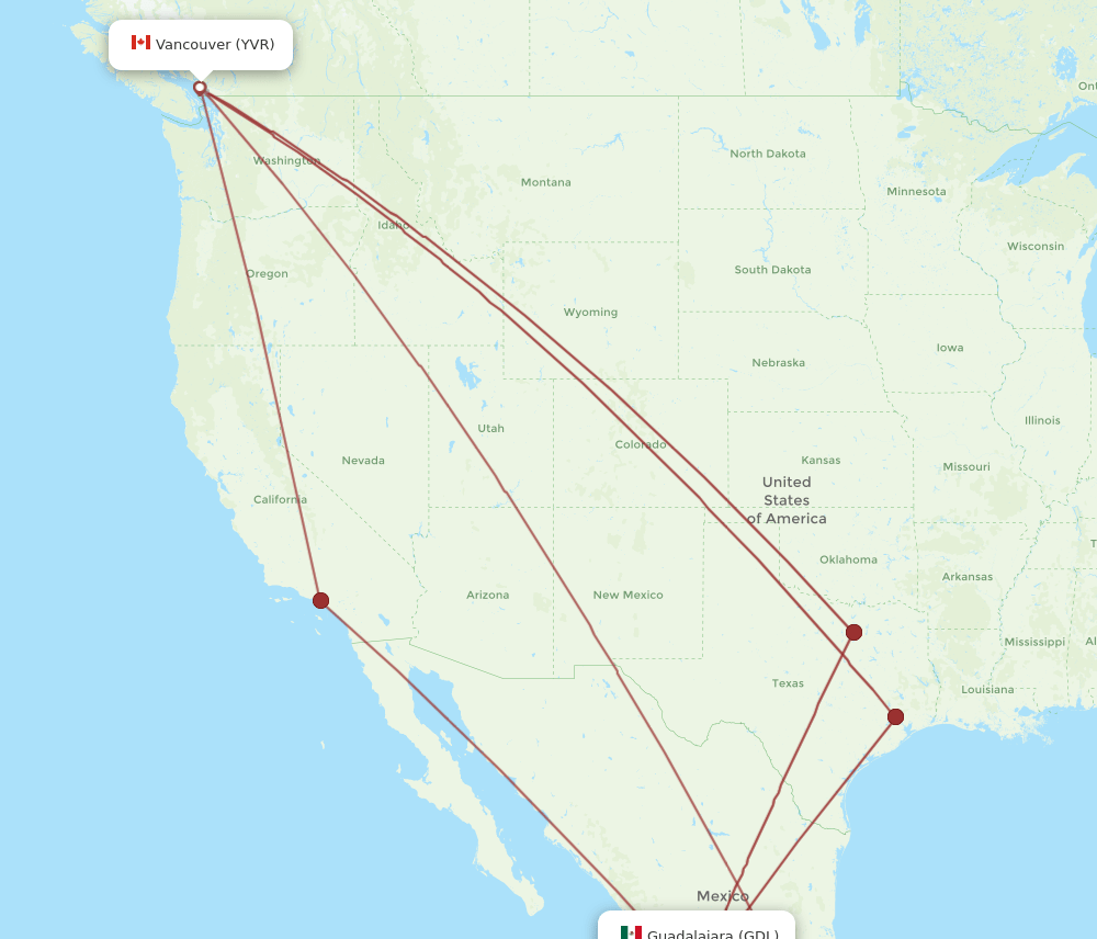 GDL-YVR flight routes