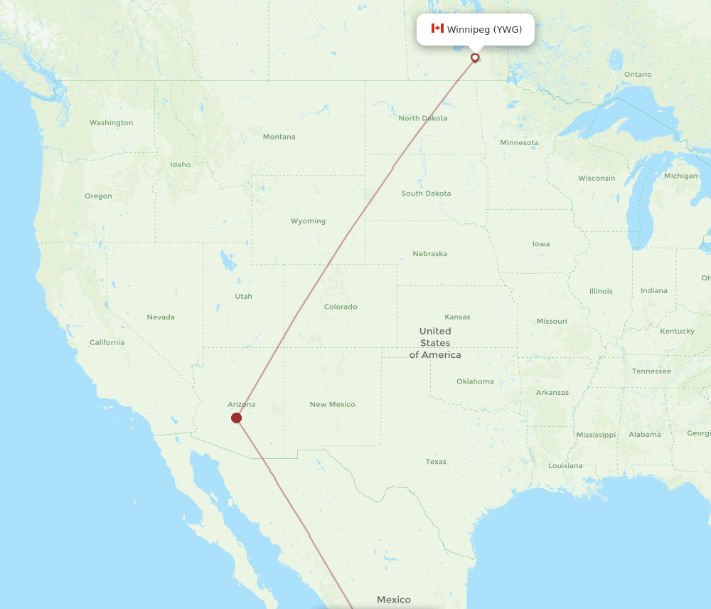 GDL-YWG flight routes