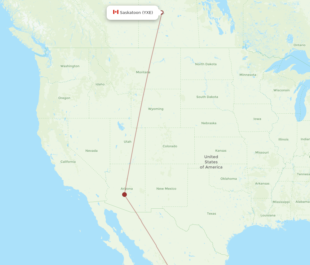 GDL to YXE flights and routes map