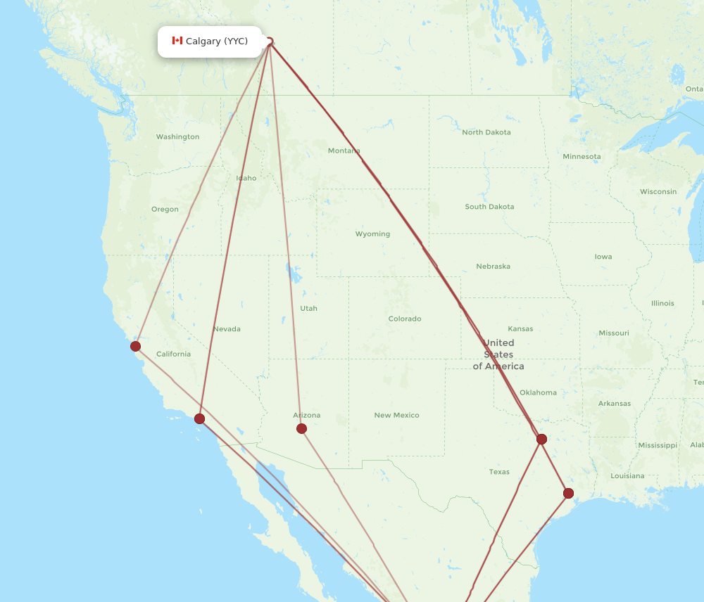 GDL to YYC flights and routes map