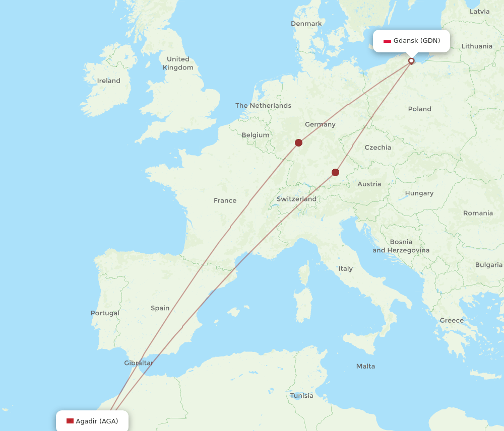 GDN-AGA flight routes