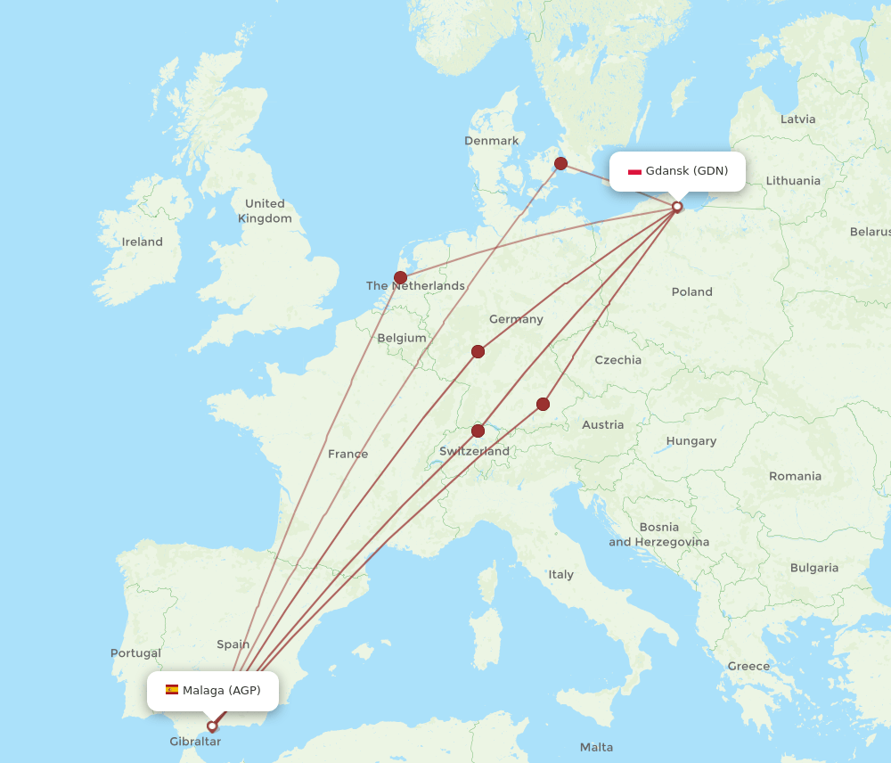 GDN-AGP flight routes