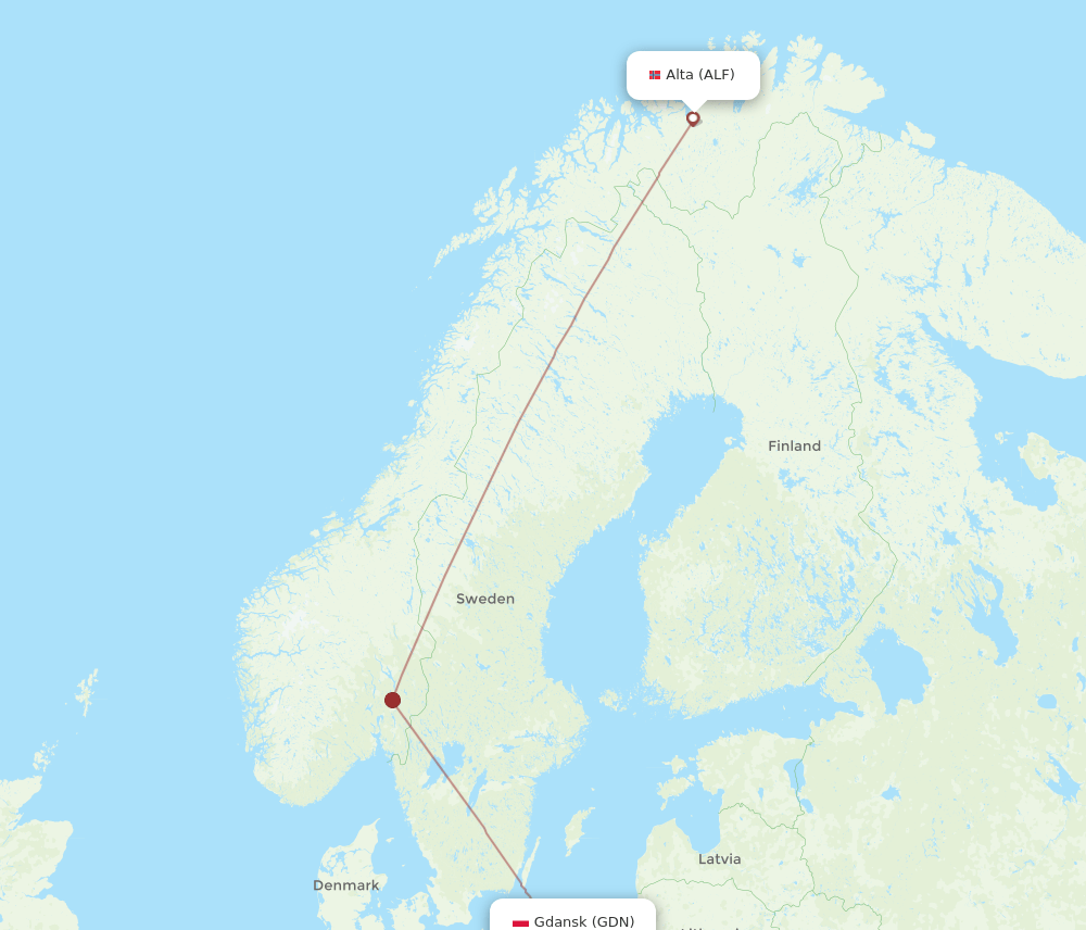 GDN to ALF flights and routes map