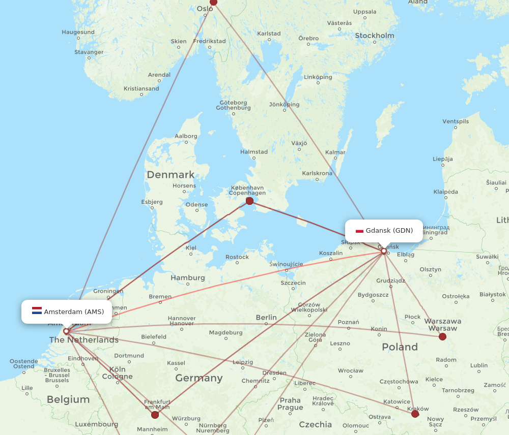 GDN to AMS flights and routes map