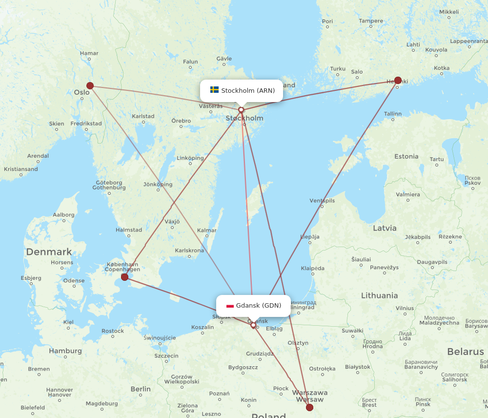 GDN to ARN flights and routes map