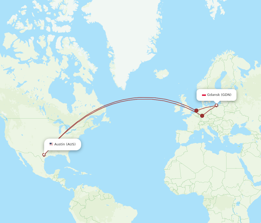 GDN-AUS flight routes